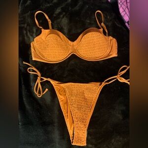 L Space bikini, sparkly amber color, top size Large,bottom size small.
